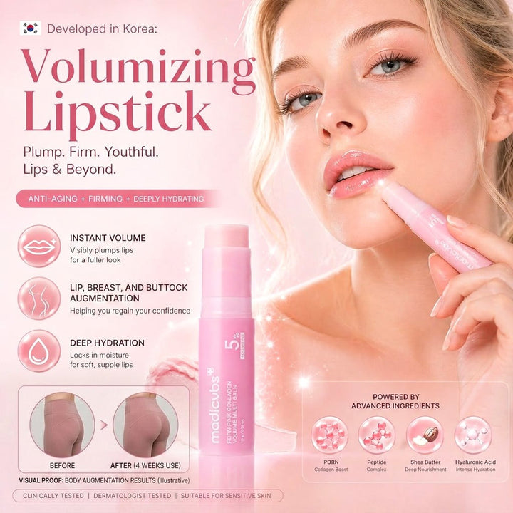 💗 Developed in Korea | Anti-Aging | Moisturizes &amp; Smooths Skin | Plumps Lips, Bust, &amp; Hips | Improves Dark Spots | Firms Skin | Pink Collagen Multi-Effect Plumping Serum Stick