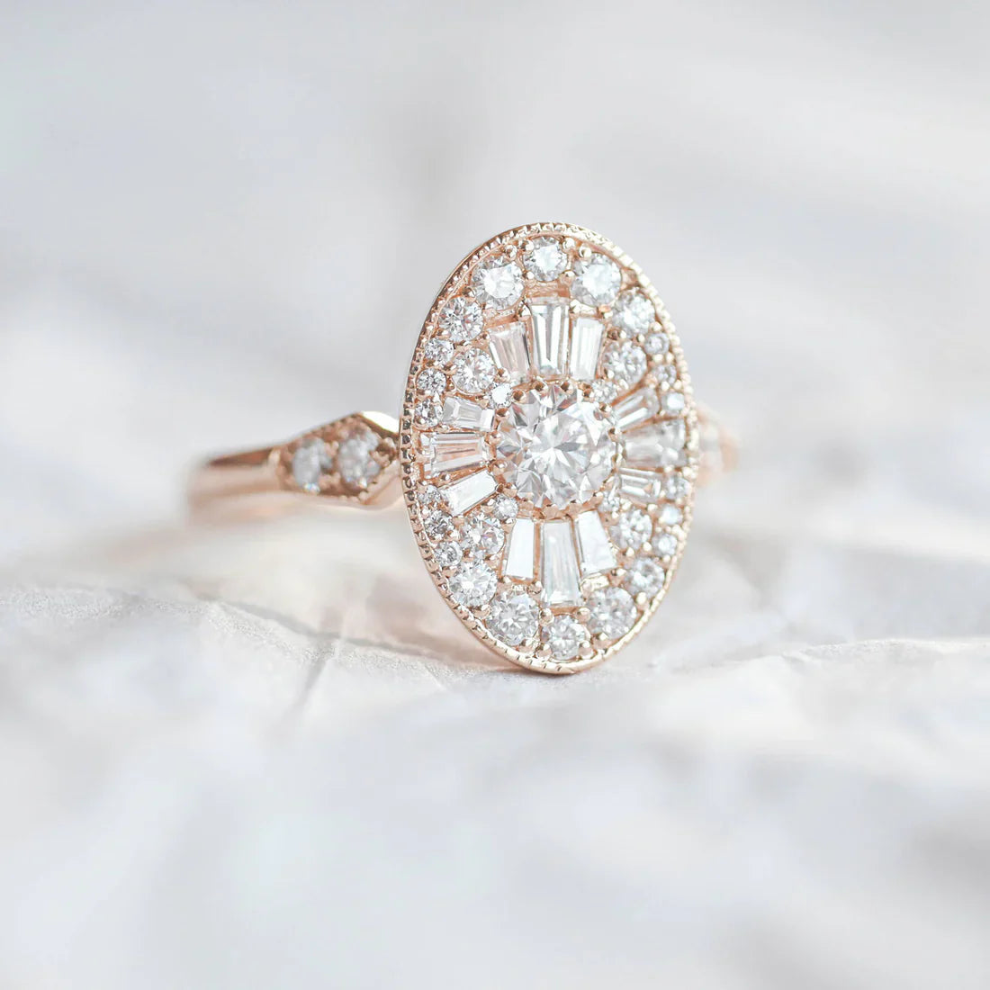 Oval Shape Ballerina Round Diamond Mosaic Ring