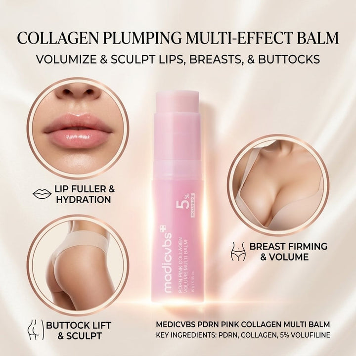 💗 Developed in Korea | Anti-Aging | Moisturizes &amp; Smooths Skin | Plumps Lips, Bust, &amp; Hips | Improves Dark Spots | Firms Skin | Pink Collagen Multi-Effect Plumping Serum Stick