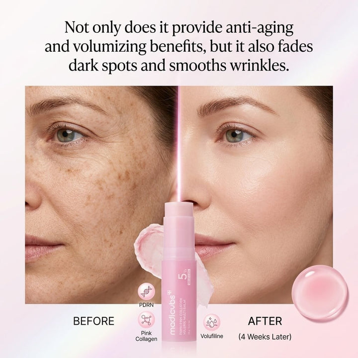 💗 Developed in Korea | Anti-Aging | Moisturizes &amp; Smooths Skin | Plumps Lips, Bust, &amp; Hips | Improves Dark Spots | Firms Skin | Pink Collagen Multi-Effect Plumping Serum Stick